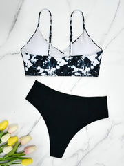 Print Beach Bikini Sets V Neck Spaghetti Straps High Cut Two Pieces Swimsuit