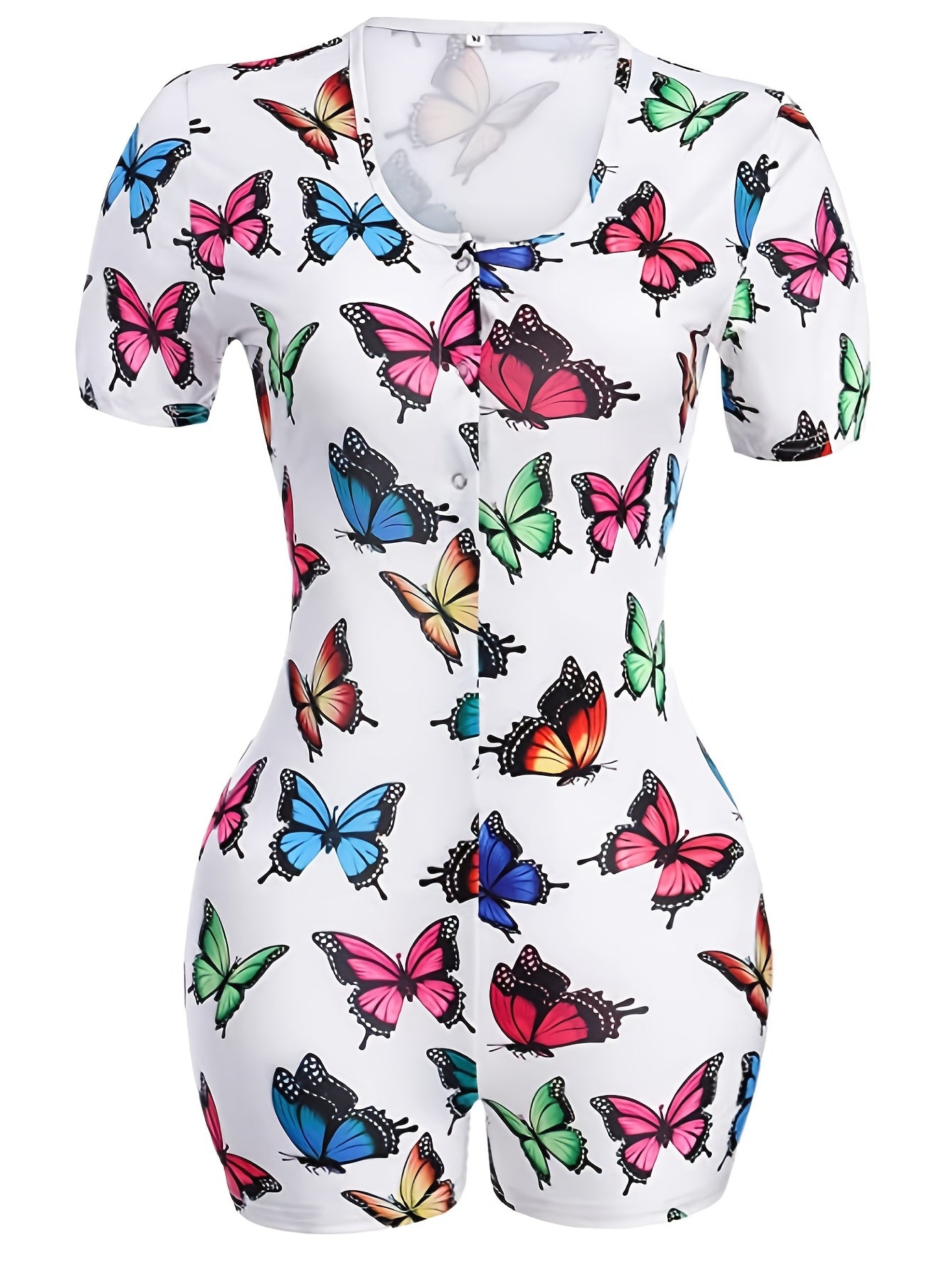 Colorful Butterfly Print Lounge Bodysuit Short Sleeve Romper
