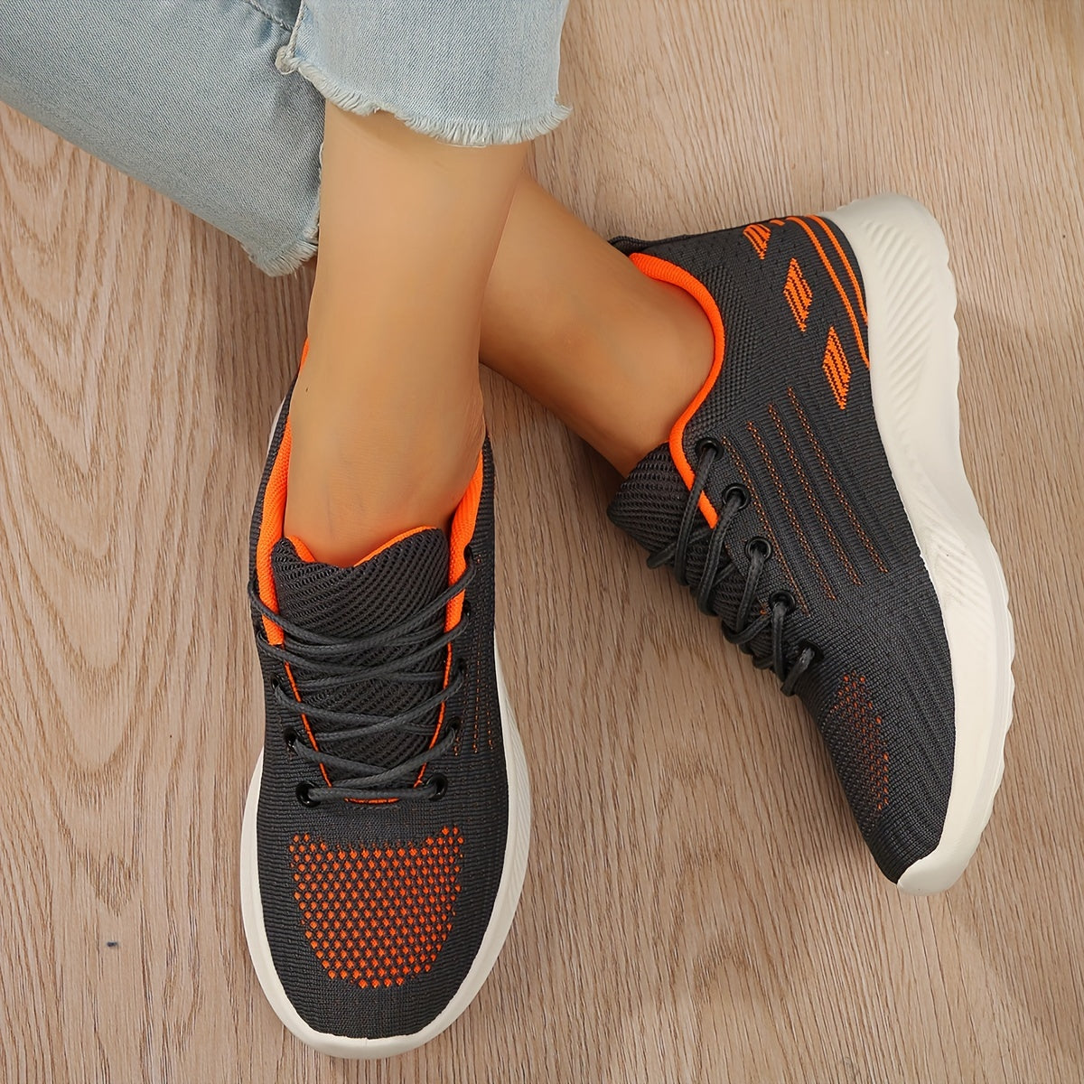 Women's Breathable Knit Sneakers Casual Lace Up Running Shoes