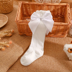 3 Pairs Baby Girls Knee High Socks Bow Cable Knit Over Calf Long Socks