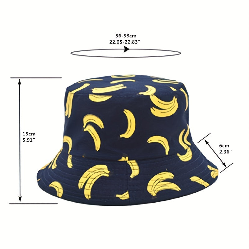 Cartoon Banana Print Bucket Hat Cotton Summer Sun Women Basin Cap