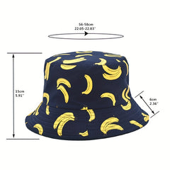 Cartoon Banana Print Bucket Hat Cotton Summer Sun Women Basin Cap