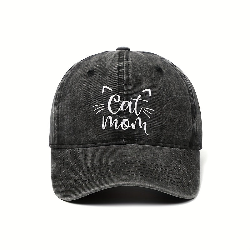 Cat Mom Baseball Cap Cotton Distressed Dad Hat for Women