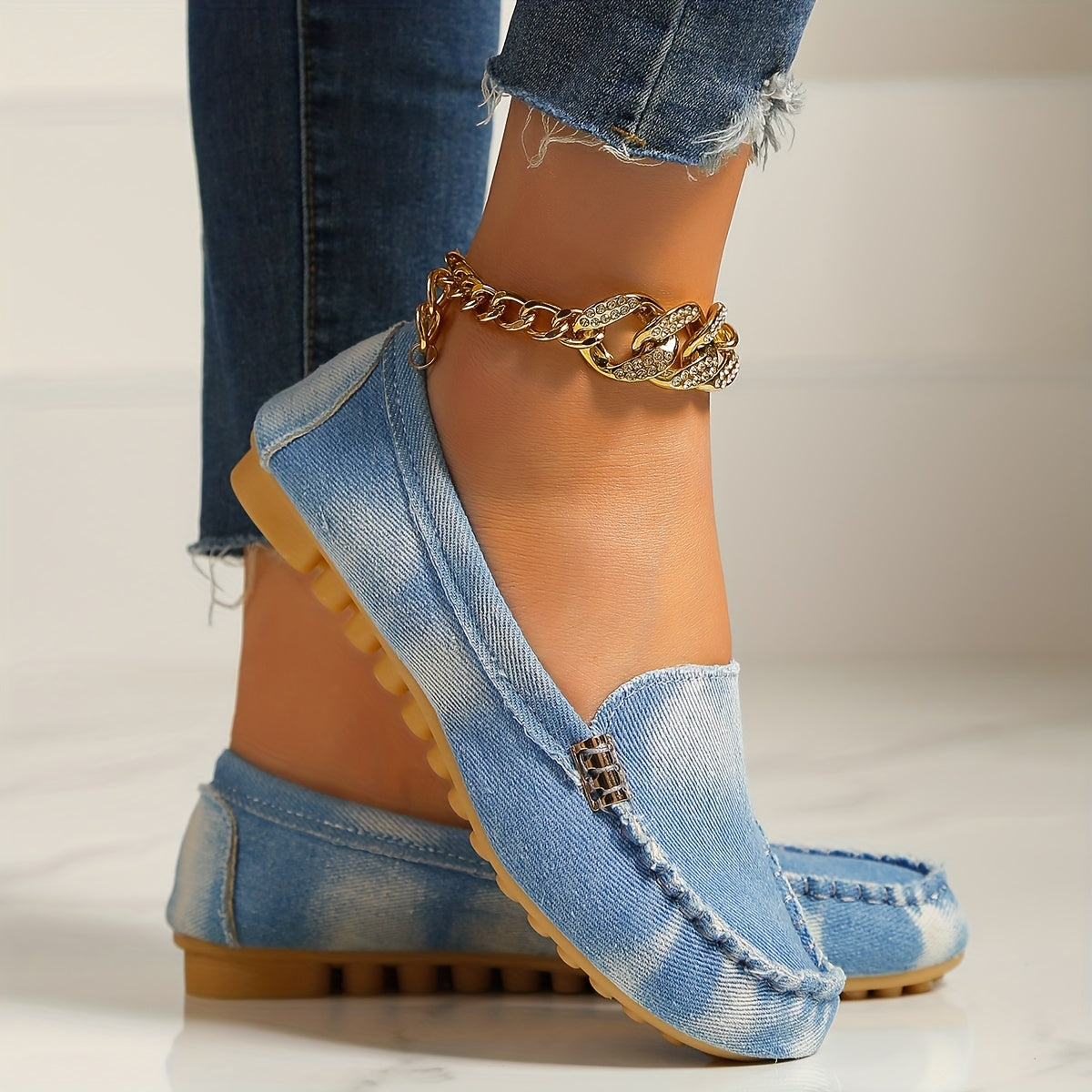 Buckle Decor Denim Flat Comfortable Skate Shoes