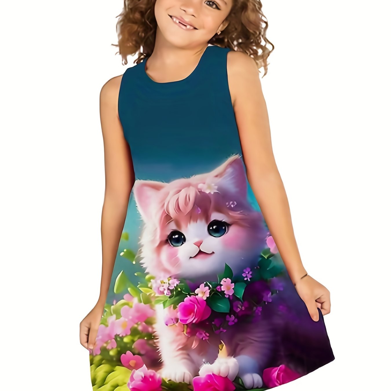 Cat Graphic Princess Dress for Girls
