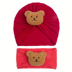 2pcs Baby Hair Bands Bear Soft Elastic Cartoon Hat And Hairband