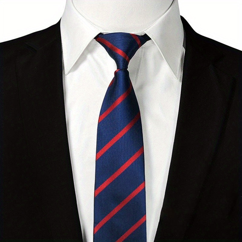 Men's Red Striped Zip Tie Professional Business Groom Groomsman