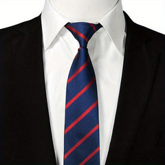 Men's Red Striped Zip Tie Professional Business Groom Groomsman