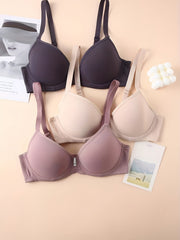 3pcs Solid T Shirt Bra Comfy & Breathable Push Up Bra Women's Lingerie