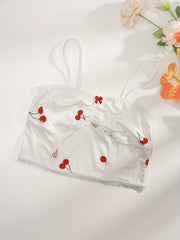 Cherry Print Pajama Set with Lace Trim Cami Top & Shorts