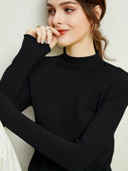 Solid Mock Neck Knitted Pullover Sweater for Women