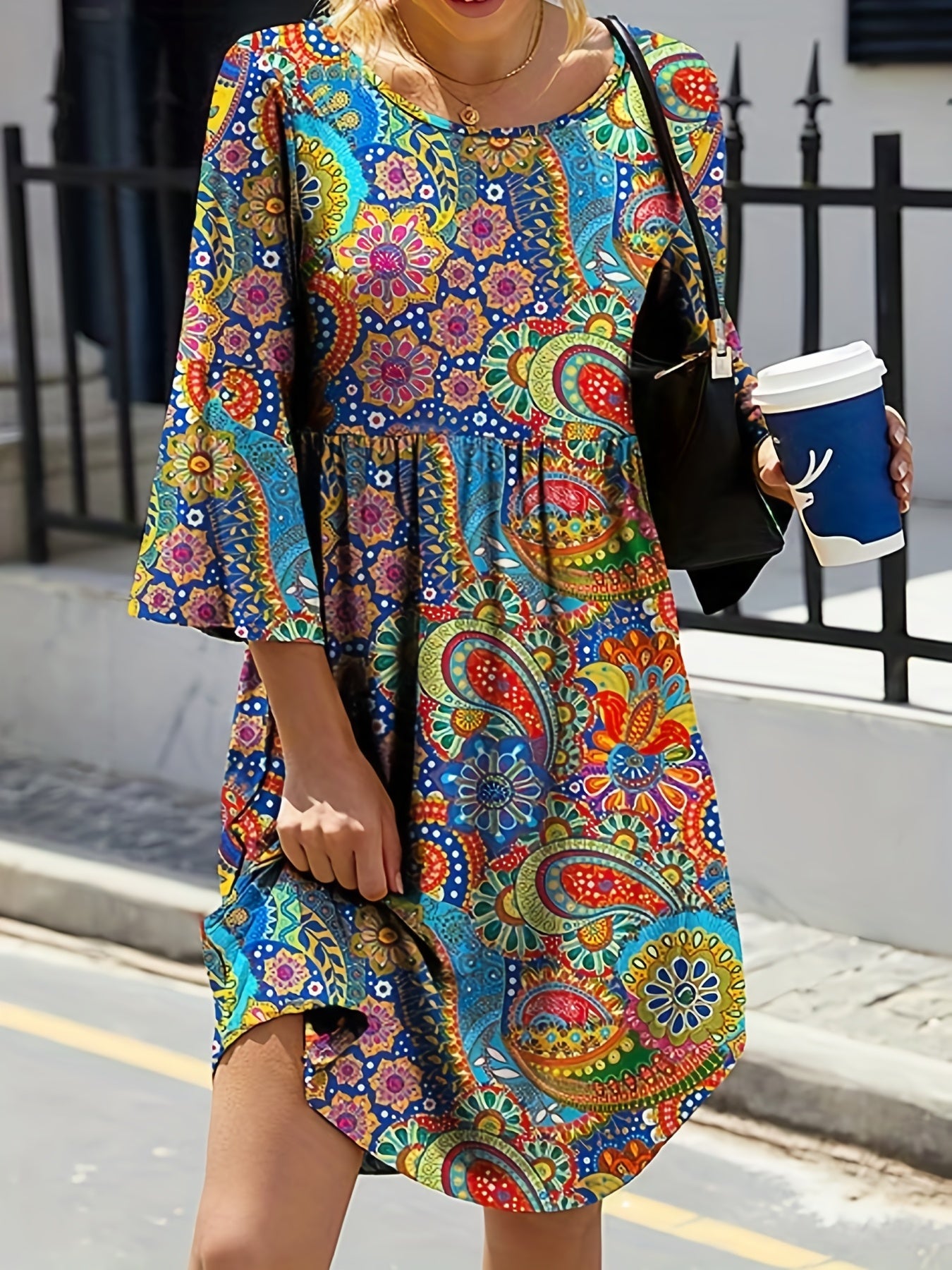 Women's Plus Paisley Print Ruched Dress