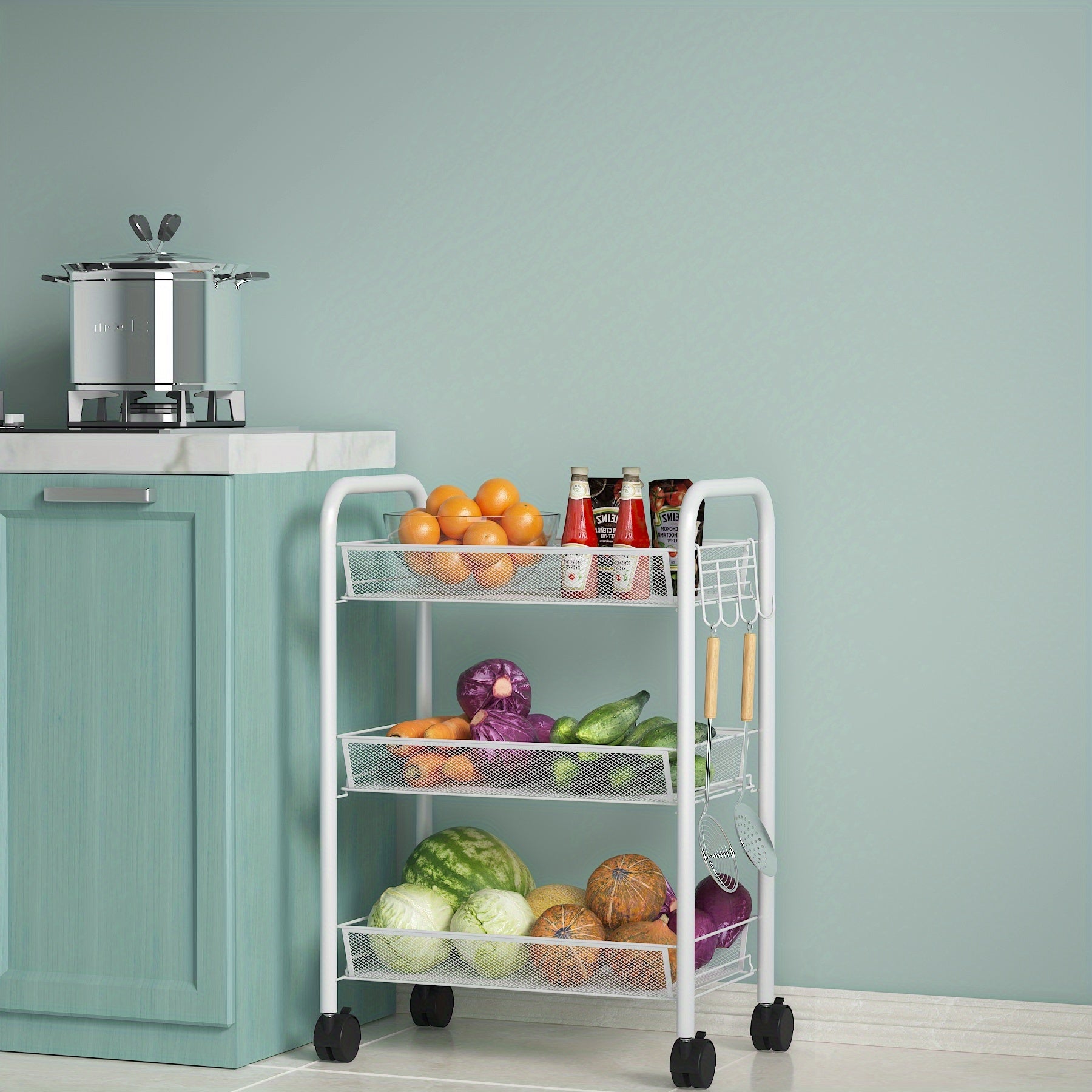 Mesh Rolling Utility Cart - Storage Organization Solution