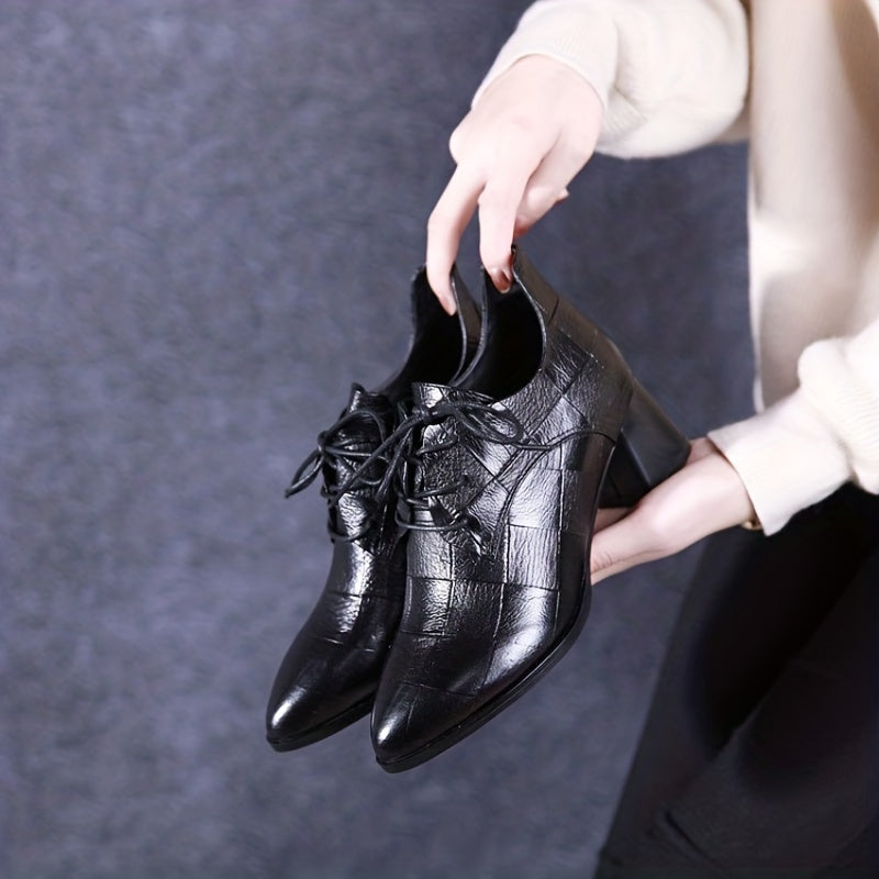 Chunky Heeled Ankle Boots Lace Up Retro Mid Heels