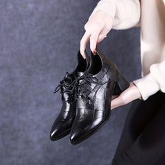 Chunky Heeled Ankle Boots Lace Up Retro Mid Heels