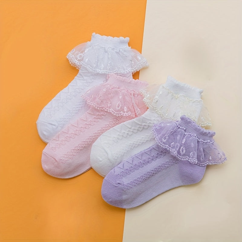 Girls Lace Ruffled Princess Socks Dance Socks Breathable Comfy Socks