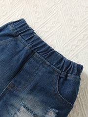 3 Stitching T shirt Ripped Jeans Outfit Baby Boys Casual 2pcs Set