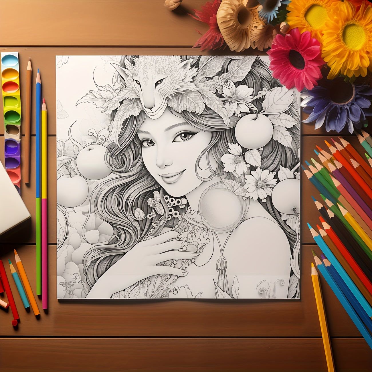 Flower Nymphs Coloring Book Relax Art & Craft Gift Teens Adults 19 x 19 25 Pages