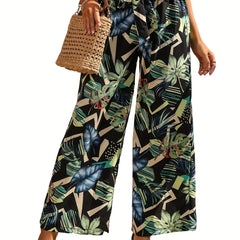 Boho Allover Print Wide Leg Pants with Tie Waist