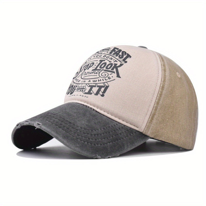 Washed Cotton Print Baseball Cap Casual Distressed Letter Peaked Cap