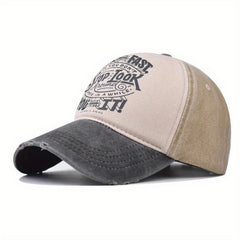 Washed Cotton Print Baseball Cap Casual Distressed Letter Peaked Cap