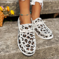 Leopard Print Lace Up Flat Boat Shoes for Women