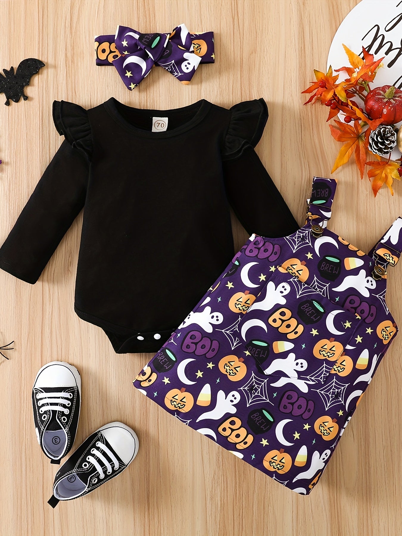 3pcs Baby Girls Ruffle Trim Onesie Dress Set