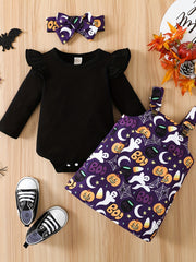 3pcs Baby Girls Ruffle Trim Onesie Dress Set