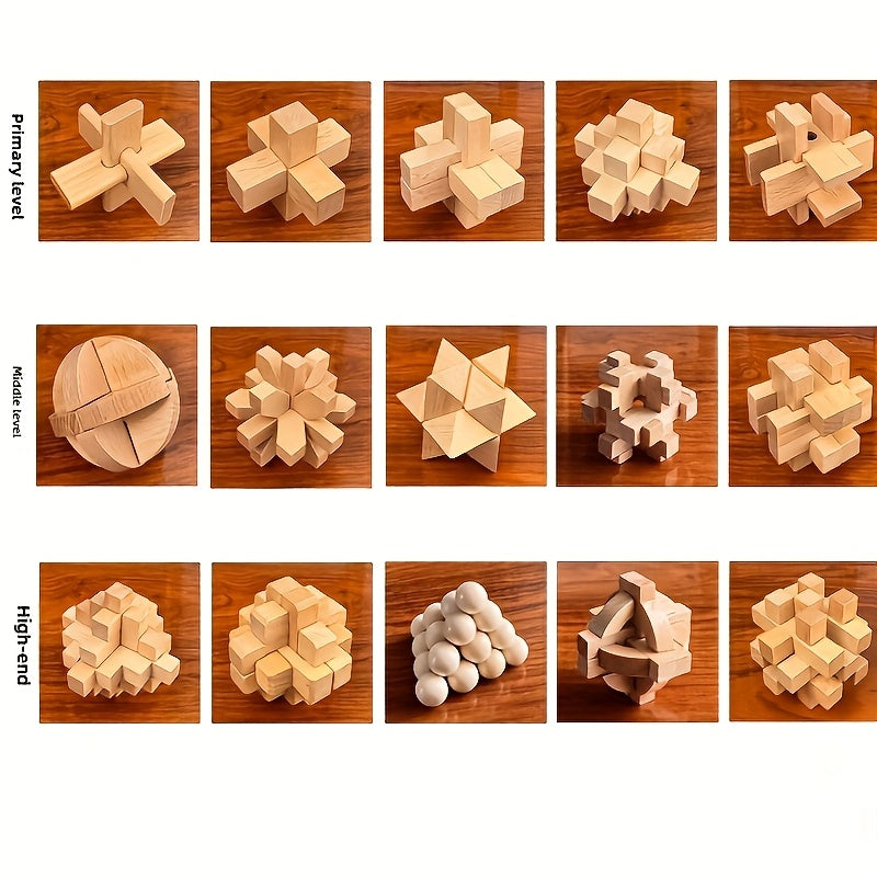 Wooden Puzzle Set 5-Pack Medium-Hard Level Craft with Instructions