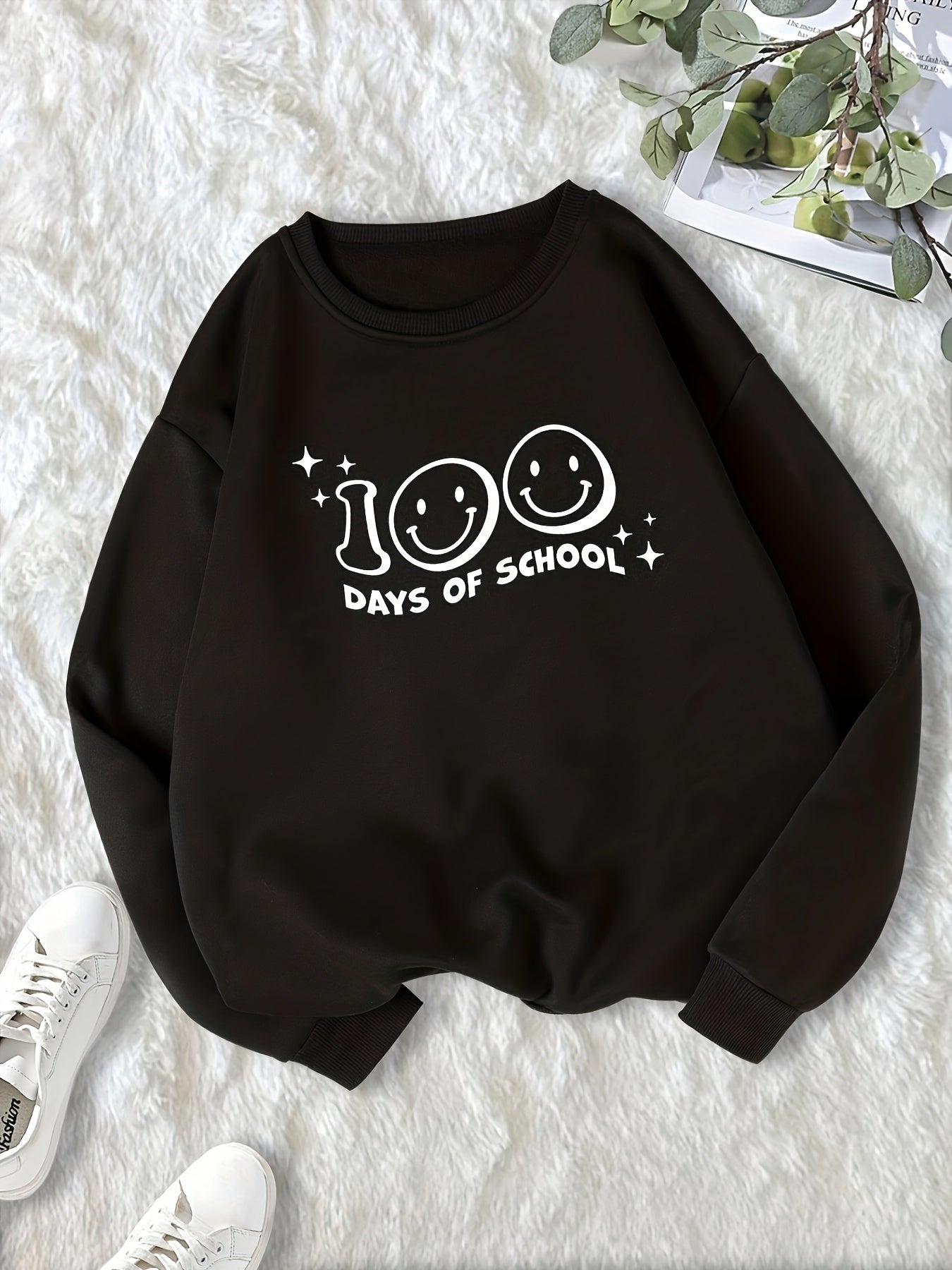 Smiling Face & Letter Print Crew Neck Sweatshirt