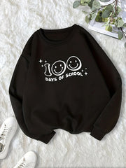 Smiling Face & Letter Print Crew Neck Sweatshirt