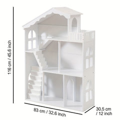 Large Bookcase Bookshelf Wooden Dollhouse Playset Toys Kids Gift