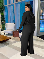 Solid Tube Top & Drawstring Hoodie & Wide Leg Pants Set