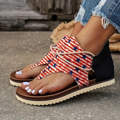 Patriotic Thong Sandals Back Zipper Anti-slip Sports Sandals Women