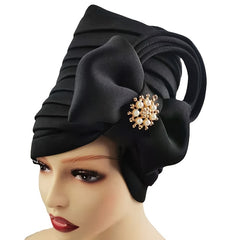 Faux Pearl Alloy Turban Cap Bow Bandana Hijab Hair Accessories