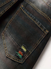 Men's Ripped Cotton Jeans Street Style Denim Pants