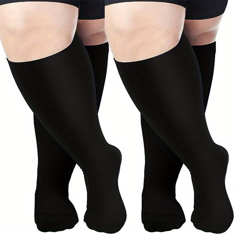 2 Pairs Plus Size Compression Socks Wide Calf 20-30 MmHg