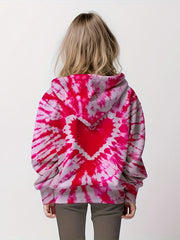 Girls Tie Dye Heart Graphic Hooded Sweatshirt Top 3D Pullover