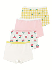 4 Pack Girls Boxer Briefs Kids Cotton Panties Soft Comfortable Flower Panties