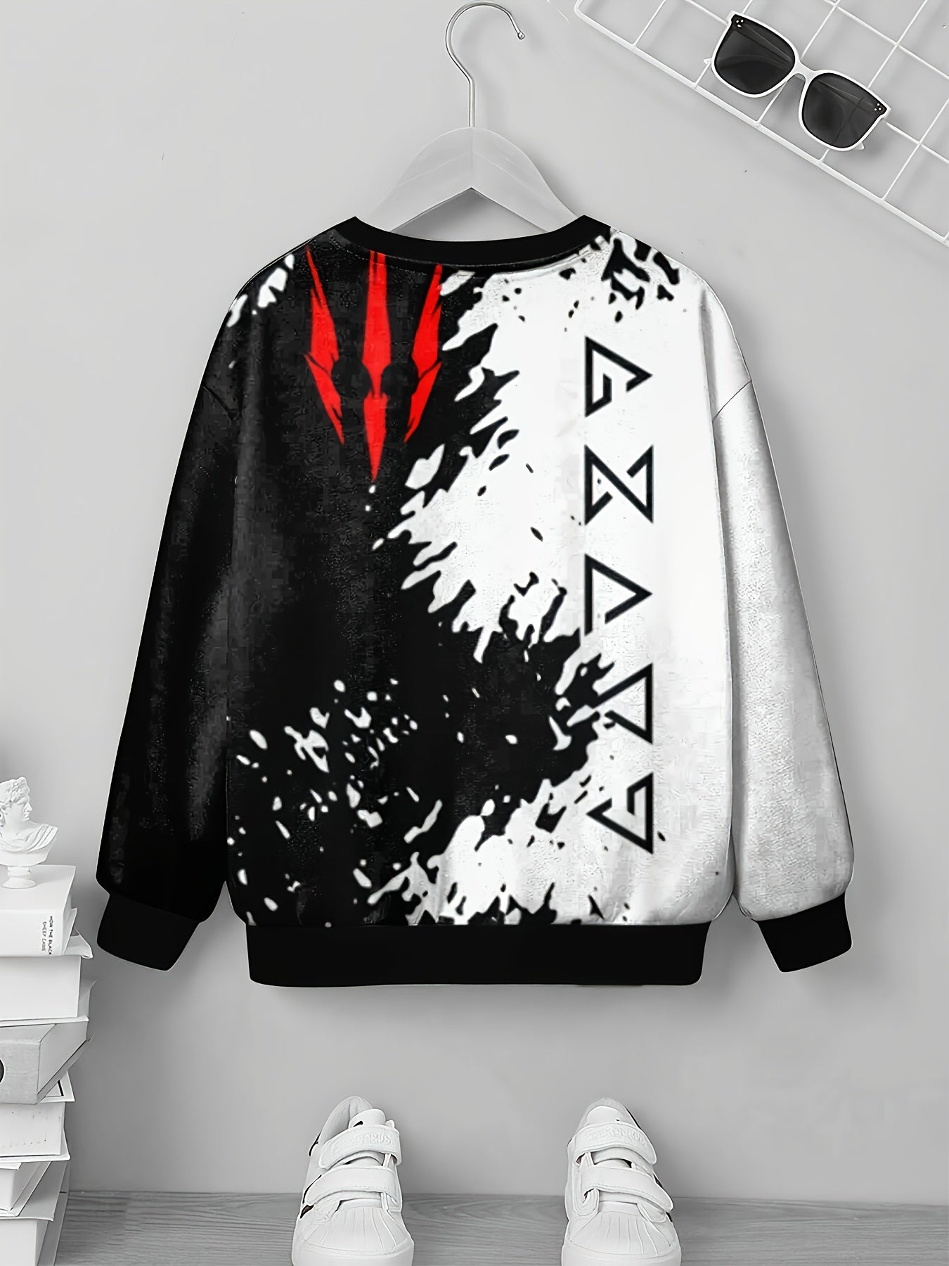 Triangle Print Boys Sweatshirt Long Sleeve Pullover Top