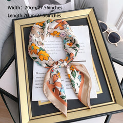 70cm Flower Graffiti Print Bandana Satin Square Scarf