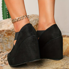 Women's Wedge Heels Round Toe Elastic Cross Strap Slip On High Heels