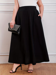 Solid High Rise Maxi Skirt with Pockets