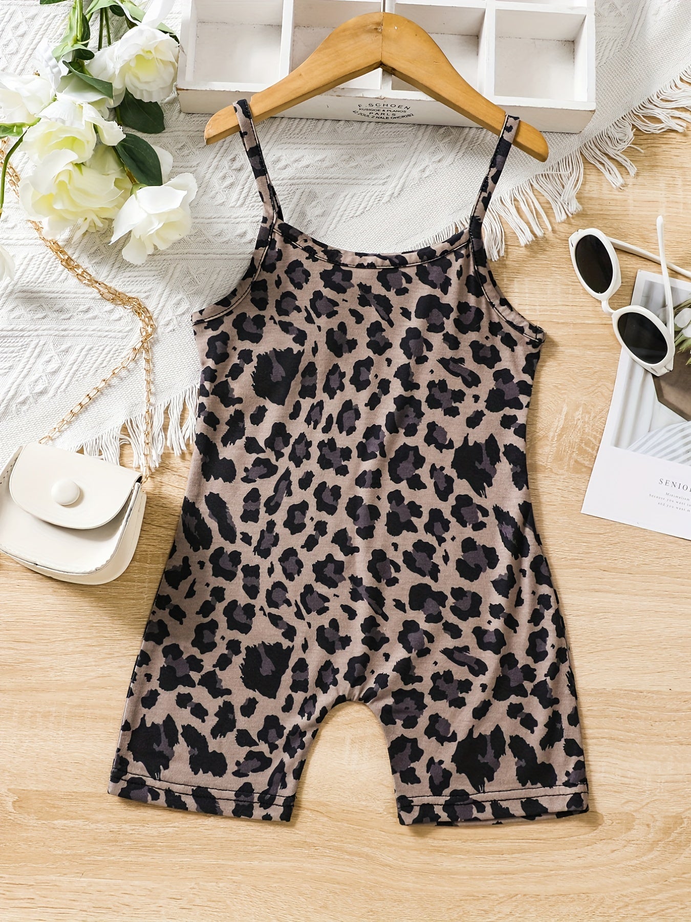 Toddler Girls Leopard Graphic Cami Rompers Kids Summer Clothes
