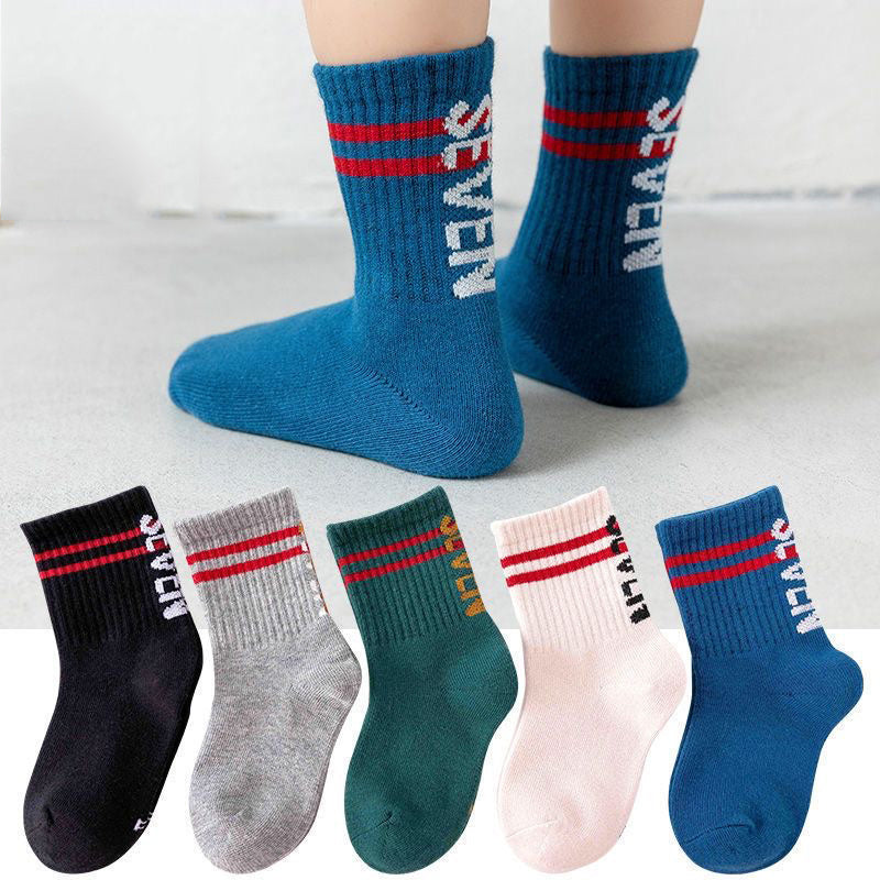 5 Pairs Boys Kids Casual Breathable Sports Socks for Autumn Spring