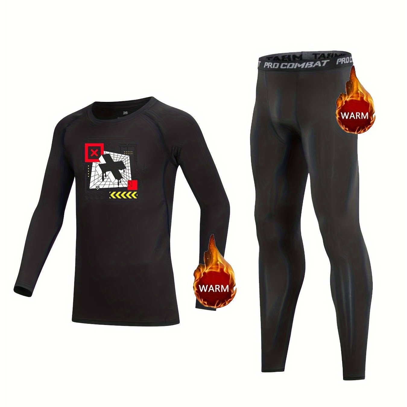 Kids Compression Fleece Sets Crew Neck Pullover Letter Printed Pants