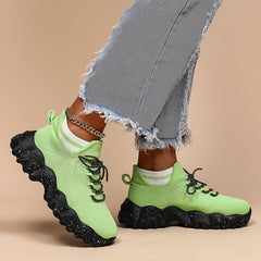 Platform Knit Sneakers Lace Up Breathable Sport Running Shoes