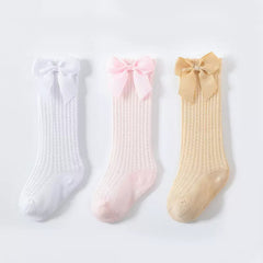 Bow Decor Thin Knit High Socks for Girls