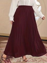 Solid Elastic High Rise Pleated Maxi Skirt Plus Size