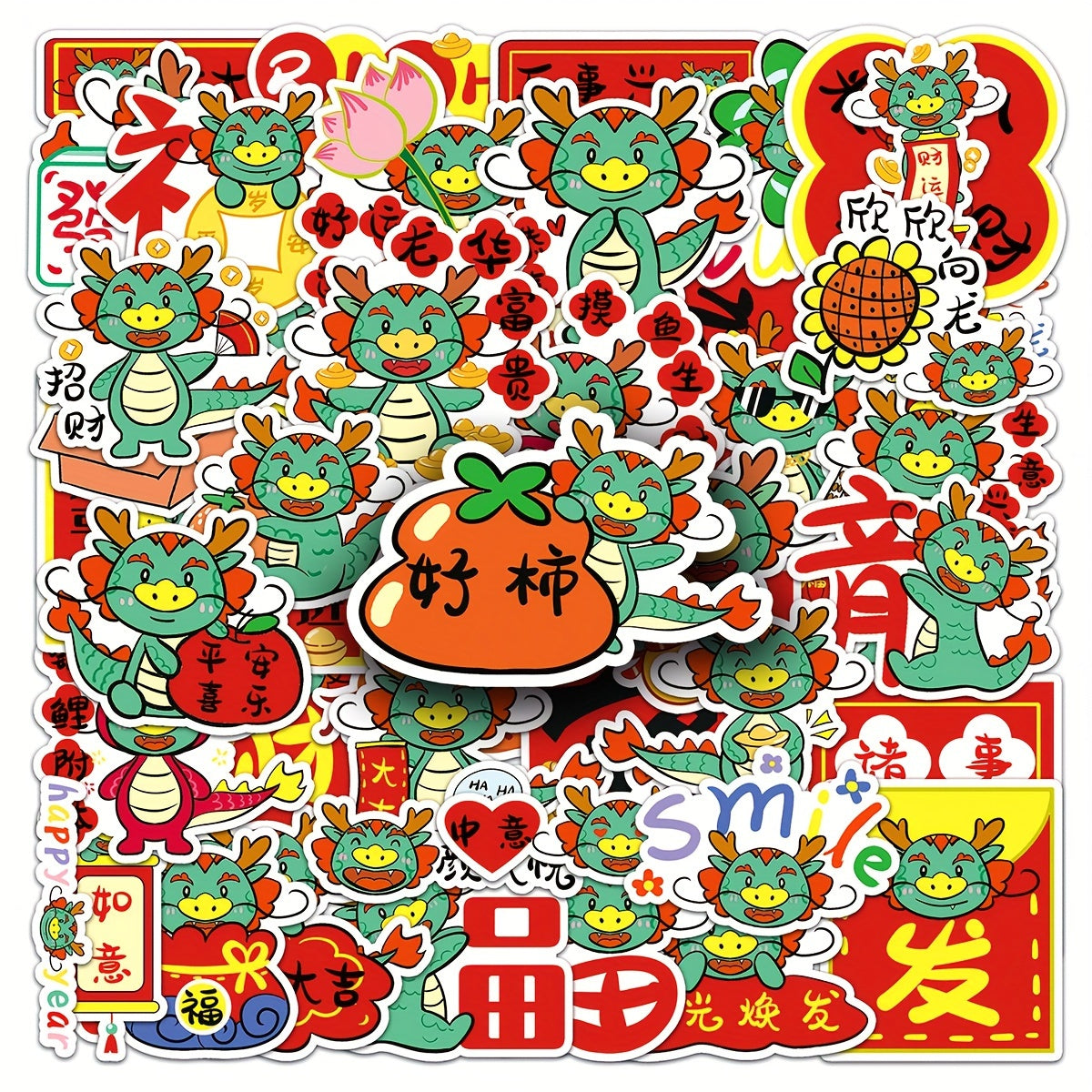 50pcs Dragon Year Cartoon Dragon Animal Print Graffiti Stickers